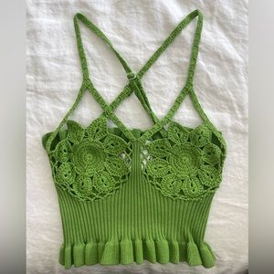 House of Sunny Spring Green Crotchet Top